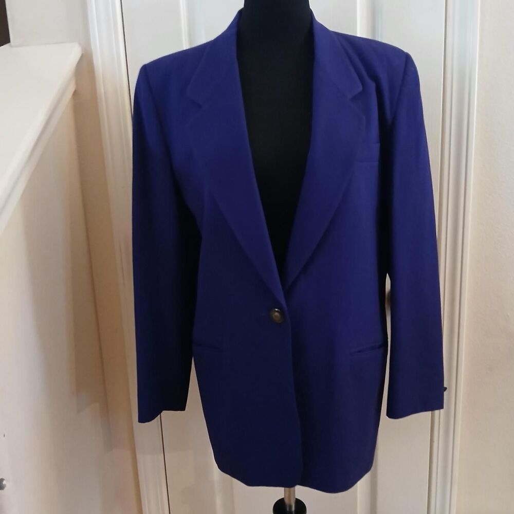 Vintage 90s Talbots Purple 100% Wool Blazer Size 8 Academia Bold Office Siren
